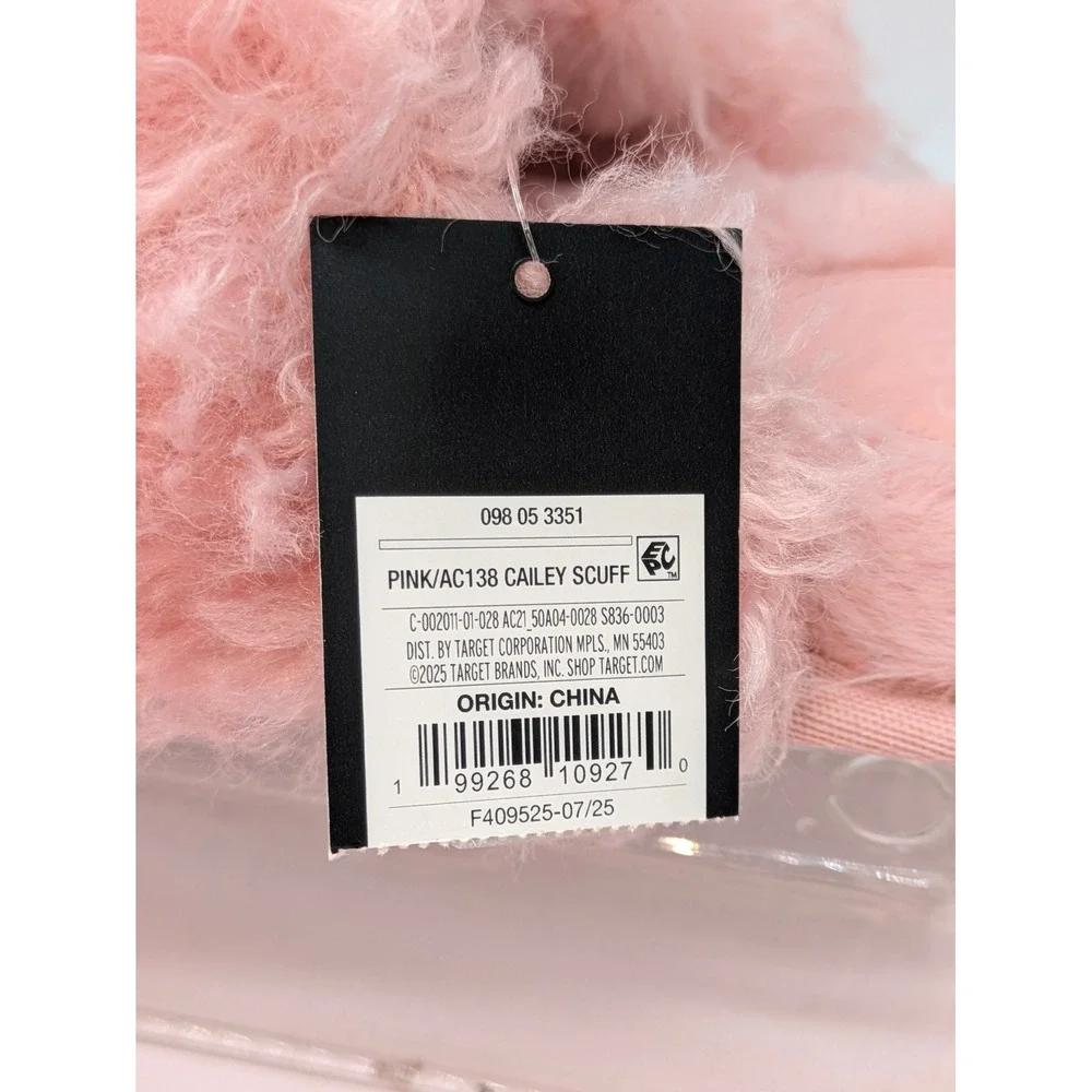 Art Class Cailey Pink Faux Fur Scuff Slippers Girls XL 6-7 NWT Cozy Plush